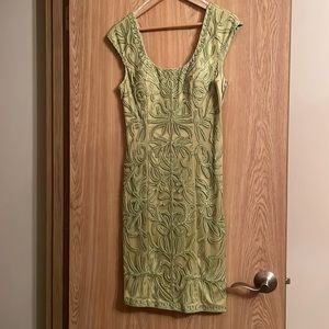 Sue Wong Cocktail embroidered dress size 6 color celadon green new wedding guest